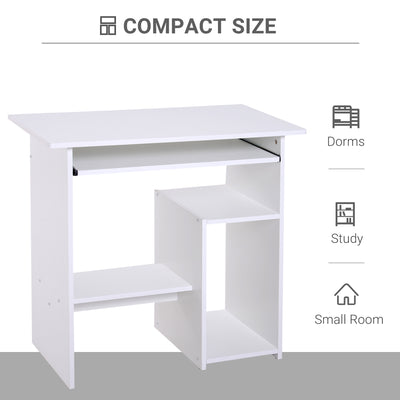 HOMCOM Compact Small Computer Table Wooden Desk Keyboard Tray Storage Shelf Modern Corner Table Home Office White 