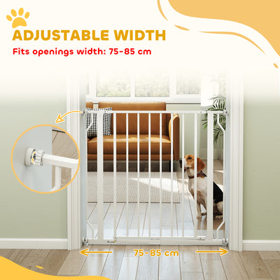 PawHut Extra Wide Dog Gate, with Door Pressure, for Doorways, Hallways, Staircases - White 