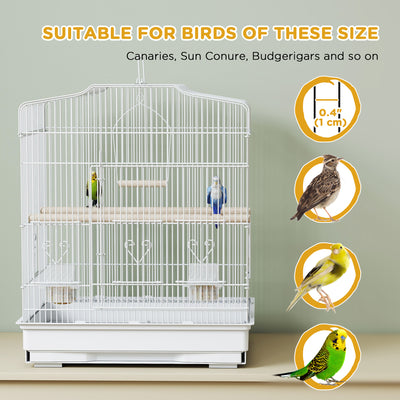 PawHut Large Metal Bird Cage with Perches, Food Bowls, Swing, for Budgies, Parakeets, White 