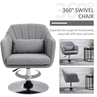 HOMCOM Swivel Linen Fabric Accent Chair for Living Room Contemporary Vanity Armchair with Adjustable Height Thick Cushion Lumbar Support Armrest for Bedroom Office Light Grey 