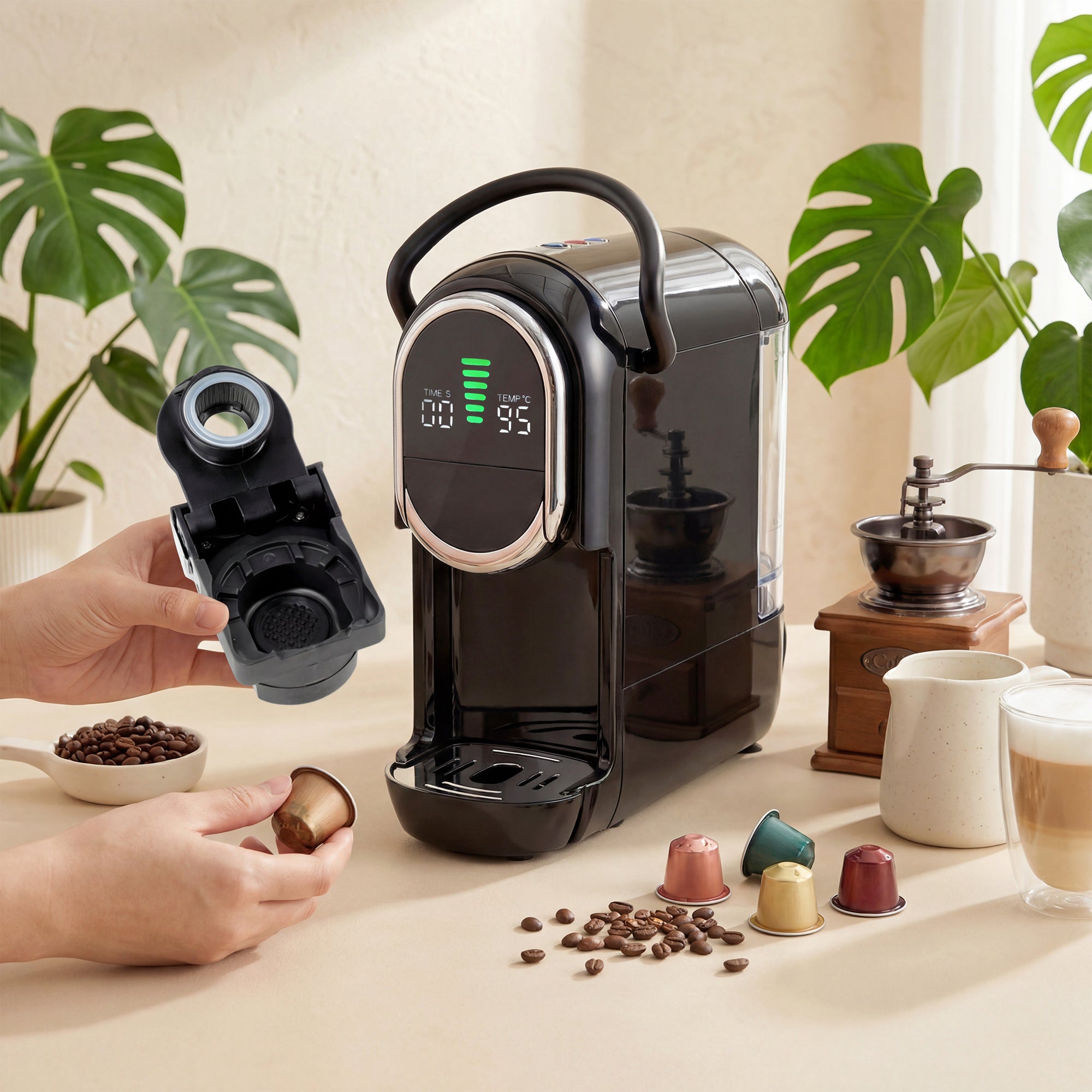 HOMCOM Pod Coffee Machine for Nespresso, Dolce Gusto Capsule & Ground Coffee, Small Semi Automatic Coffee Maker, 19 Bar, 0.6L 
