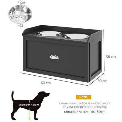 PawHut Stainless Steel Raised Dog Bowls, with 21L Storage Drawer for Large Dogs and Cats - Black 