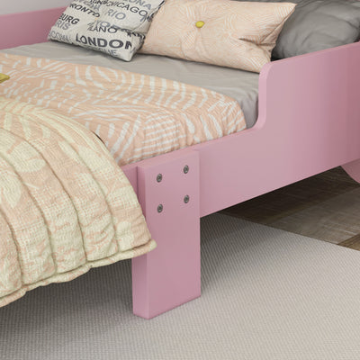 ZONEKIZ Bed for Kids Cat Design Toddler Bed Frame Bedroom Furniture with Guardrails, for 3-6 Years, 143L x 74W x 72Hcm - Pink 