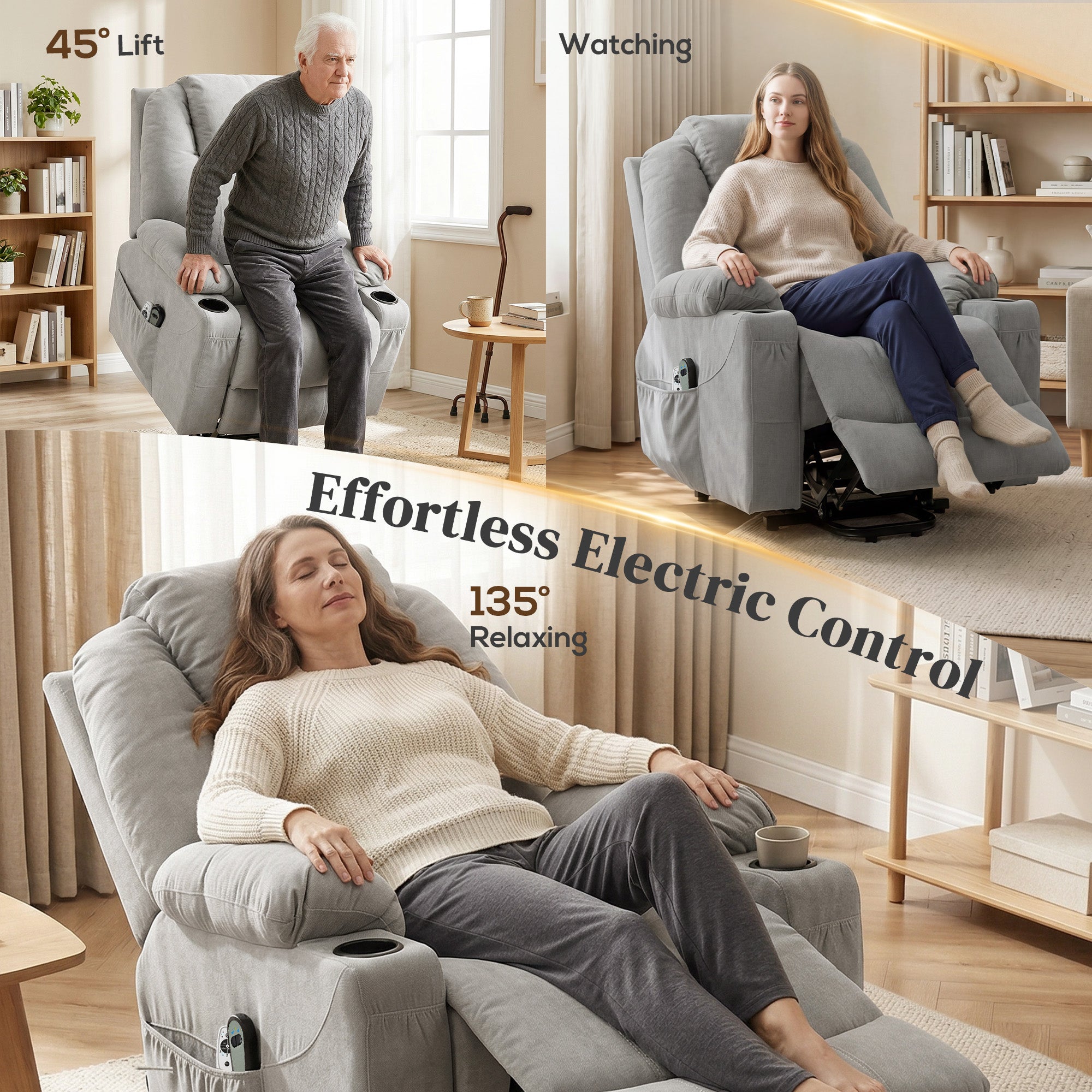 HOMCOM Power Lift Recliner Chair with Pocket Spring, Electric Lift Chair with Wide Backrest, Light Grey 