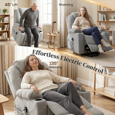 HOMCOM Power Lift Recliner Chair with Pocket Spring, Electric Lift Chair with Wide Backrest, Light Grey 