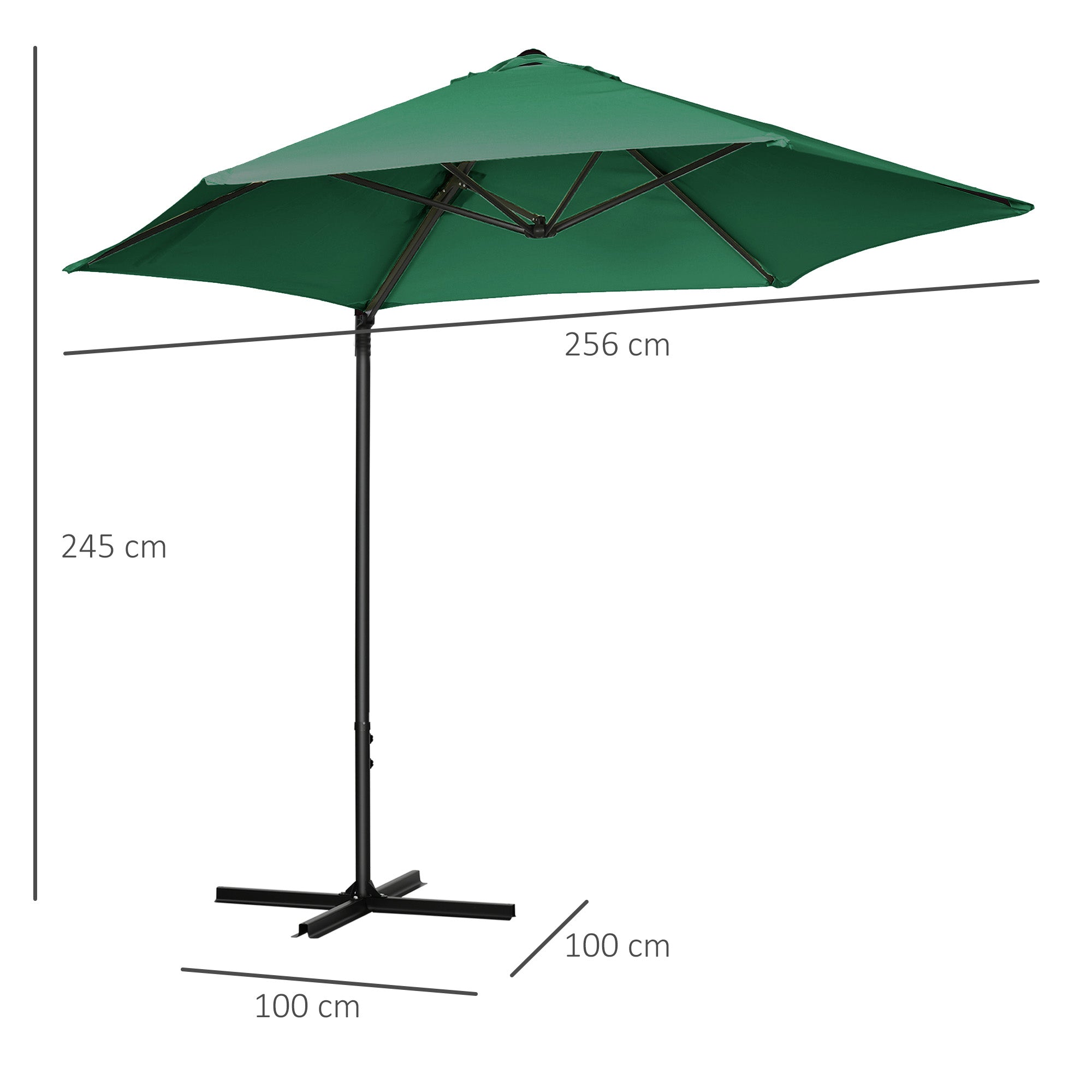 Outsunny 2.5M Garden Cantilever Parasol, Offset Roma Patio Umbrella Hanging Sun Shade Canopy Shelter with 360\'c2\'b0 Rotation and Cross Base, Green