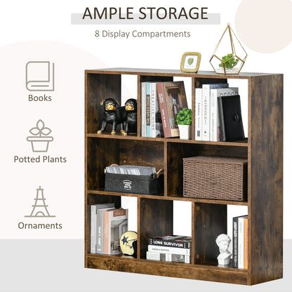HOMCOM 3-Tier Bookcase, Storage Shelf Unit with Open Compartments, for Living Room, Bedroom, Office, Divider, 97.5 x 30 x 100 cm, Rustic Brown 