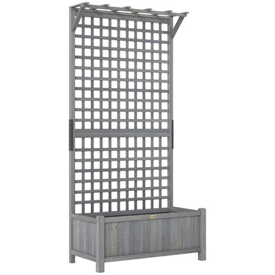 Outsunny Raised Bed with Drainage Holes, Wood Planter with Trellis for Climbing Plants, Dark Grey 