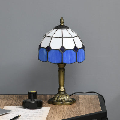 HOMCOM Handmade Stained Glass Table Lamp, Antique Bedside Lamp for Bedroom, Living room, Home, Nightstand, Decorative Night Light, Blue 
