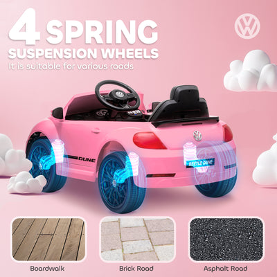 AIYAPLAY Volkswagen Beetle Licensed 12V Ride on Car w/ Remote Control, Suspension Wheels, Soft Start, Lights, Music, Pink 