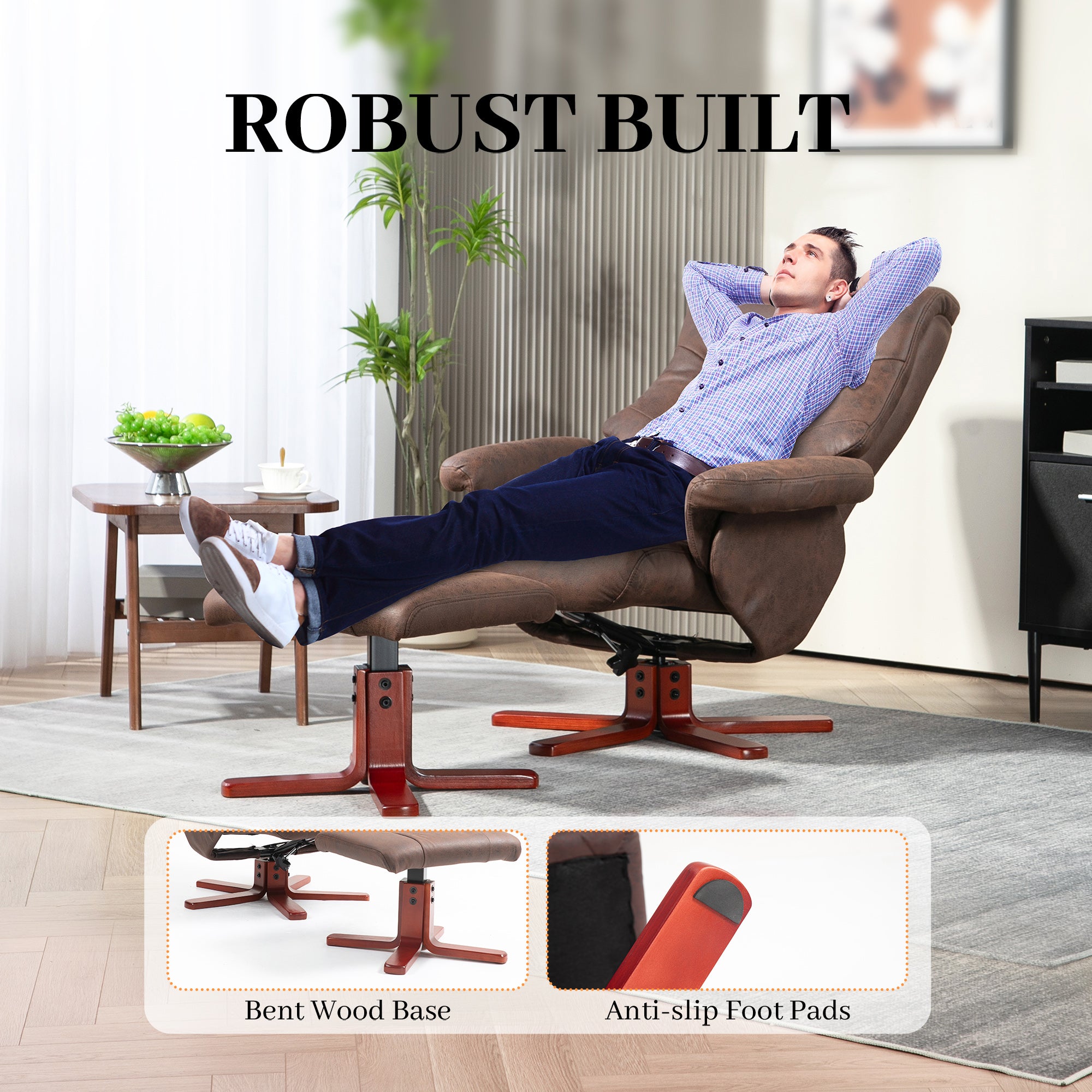 HOMCOM Faux Microfibre Leather Manual Recliner and Footstool Set - Dark Brown 
