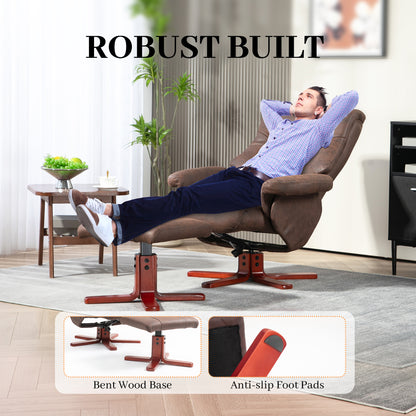 HOMCOM Faux Microfibre Leather Manual Recliner and Footstool Set - Dark Brown 