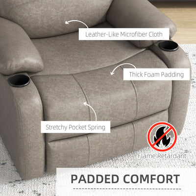 HOMCOM Recliner Chair, Microfibre Reclining Chair with Adjustable Leg Rest, Cup Holders, Recliner Armchair for Home Living Room, Brown 