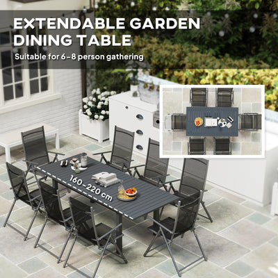 Outsunny Aluminium Extending Garden Table with Slatted Top for 6-8 Person, 160/220 x 90 x 73 cm, Grey 