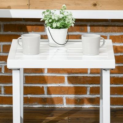 Outsunny Garden Side Table End Table Patio Coffee Table with Umbrella Hole, Steel Frame for Balcony, White 