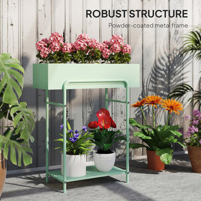 Outsunny 2 Tier Plant Stand, Metal Plant Rack Shelf with Drain Holes, Floor-standing Flower Pot Stand for Indoor Outdoor Garden Patio Balcony Living Room, Green 