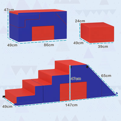 HOMCOM 2-piece Soft Play Set, Baby Foam Climber Block for Toddler 1-3 Years, Dark Blue 