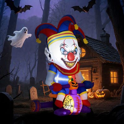 Outsunny 4ft Halloween Inflatable Clown on Bicycle, Blow Up Outdoor Halloween Decoration with 3 Built-in LED Lights for Garden, Party Indoor Outdoor 