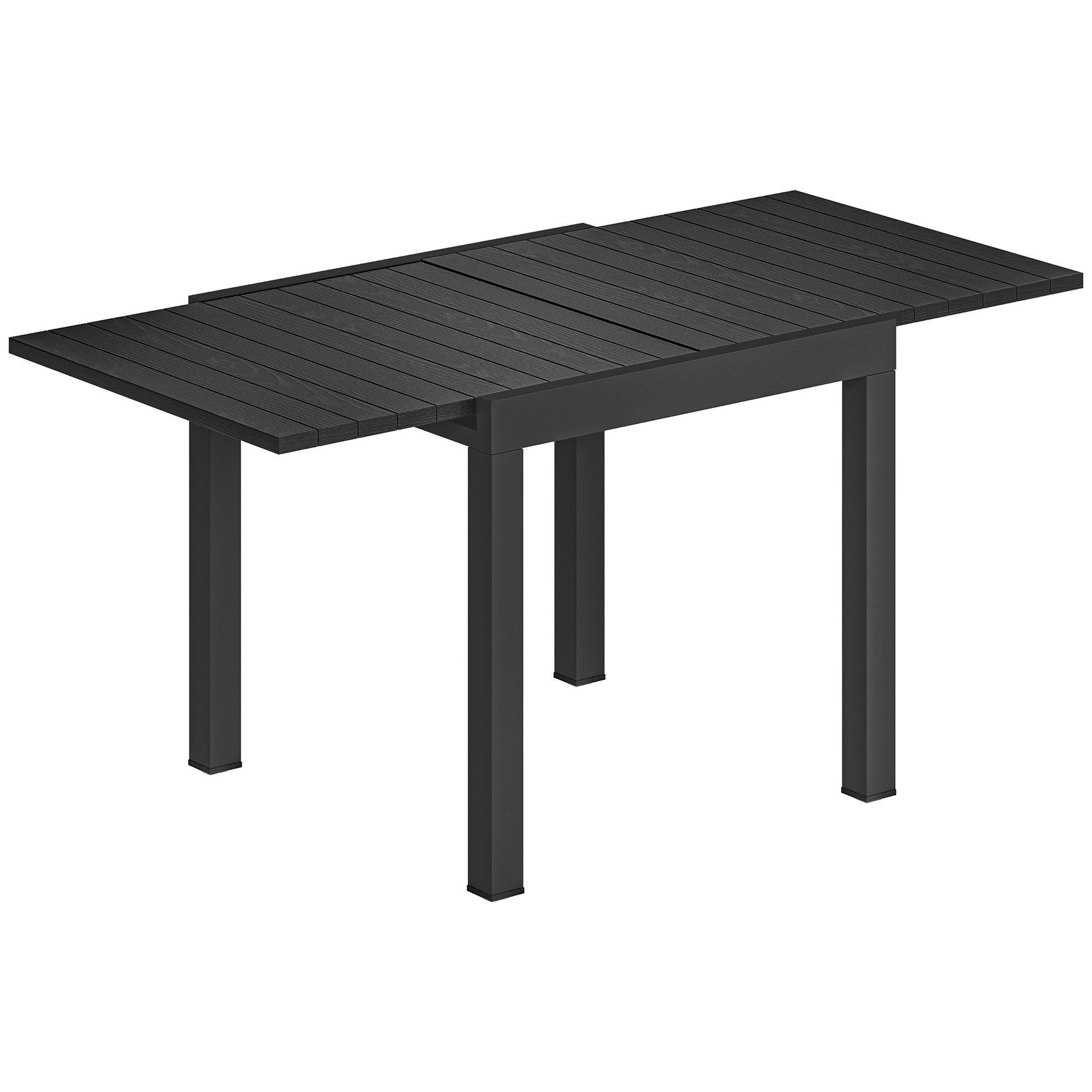 Outsunny Extending Garden Table for 4-6, Aluminium Outdoor Dining Table with Faux Wood Slatted Top, Black 