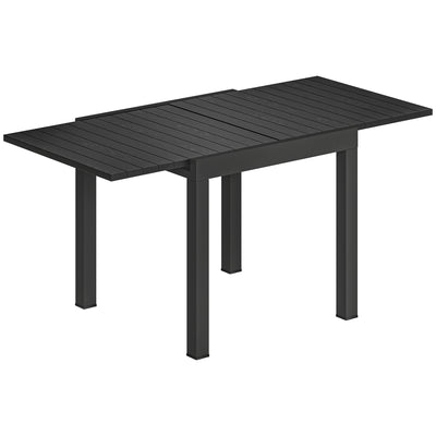Outsunny Extending Garden Table for 4-6, Aluminium Outdoor Dining Table with Faux Wood Slatted Top, Black 