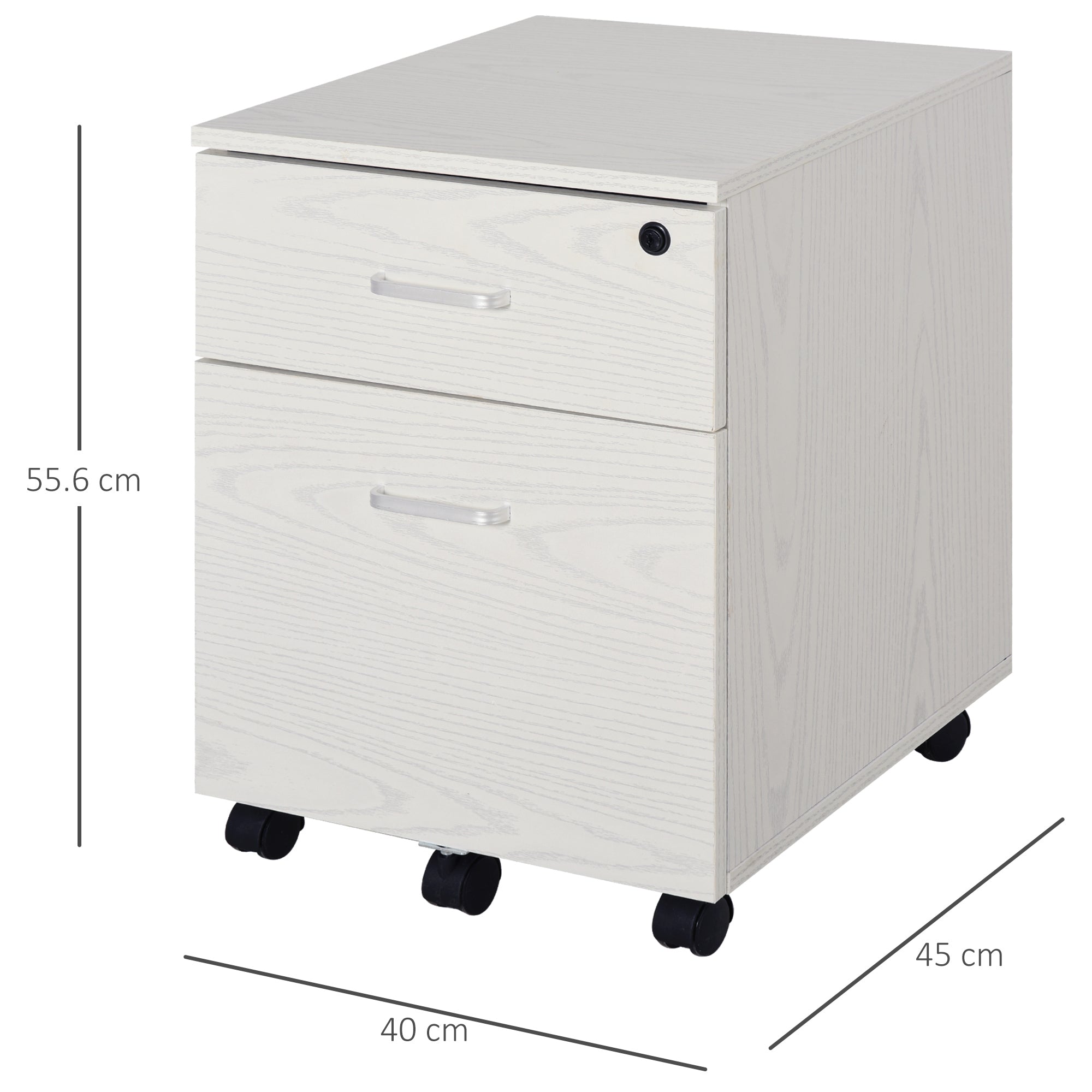 Vinsetto 2-Drawer Locking Office Filing Cabinet w/ 5 Wheels Rolling Storage Hanging Legal Letter Files Cupboard Home Organisation White Wood Grain 