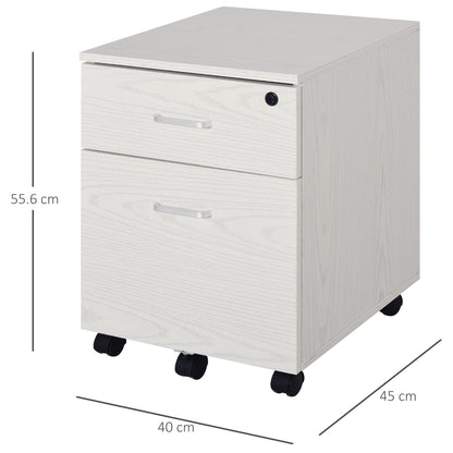 Vinsetto 2-Drawer Locking Office Filing Cabinet w/ 5 Wheels Rolling Storage Hanging Legal Letter Files Cupboard Home Organisation White Wood Grain 