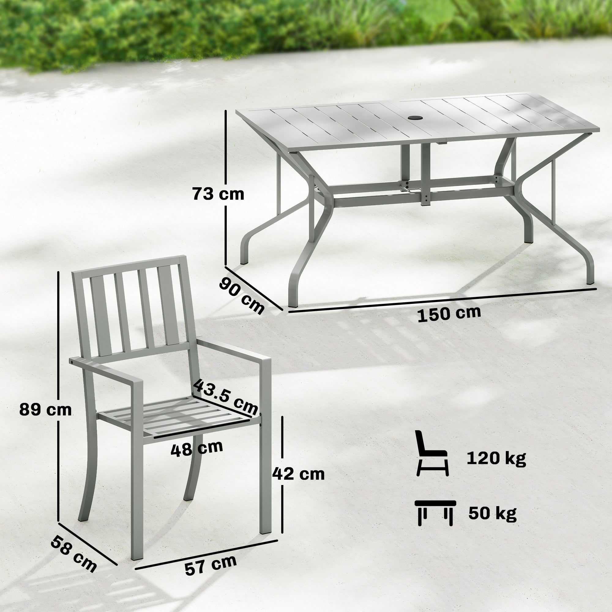 Outsunny 7 Pieces Garden Table and Chairs, 6 Seater Outdoor Table and Chairs with Umbrella Hole, for Garden, Light Grey 