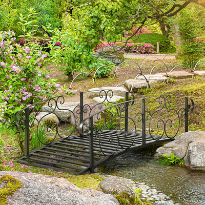 Outsunny 184cm Metal Arch Garden Garden Bridge, Safety Siderails, Arc Footbridge for Garden Creek, Stream, Pond, Black 