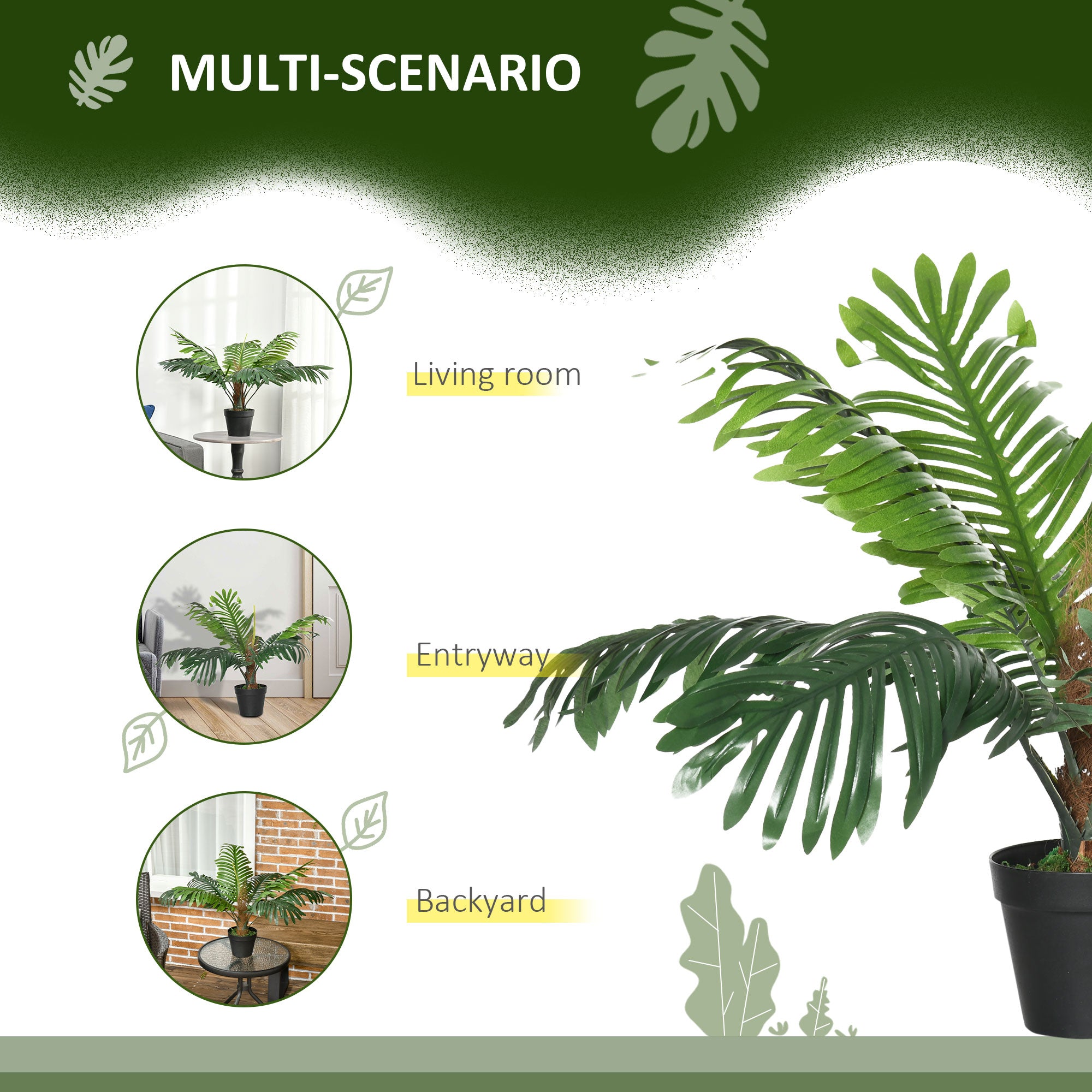 Outsunny 2 Pack 60cm Artificial Palm Tree Decorative Plant with Nursery Pot, Fake Tropical Tree for Indoor Outdoor D\'c3\'a9cor