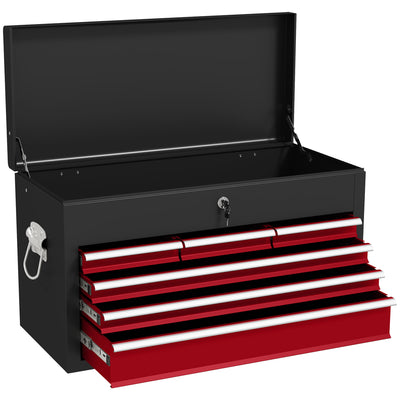 HOMCOM Steel Six Drawer Tool Storage Carry Chest, with Lock and Keys - Red 