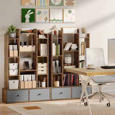 HOMCOM 12 Shelf Storage Unit, with Drawers - Brown 