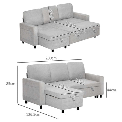 HOMCOM L Sofa Bed, with Storage - Light Grey 