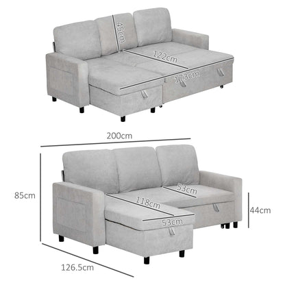 HOMCOM L Sofa Bed, with Storage - Light Grey 