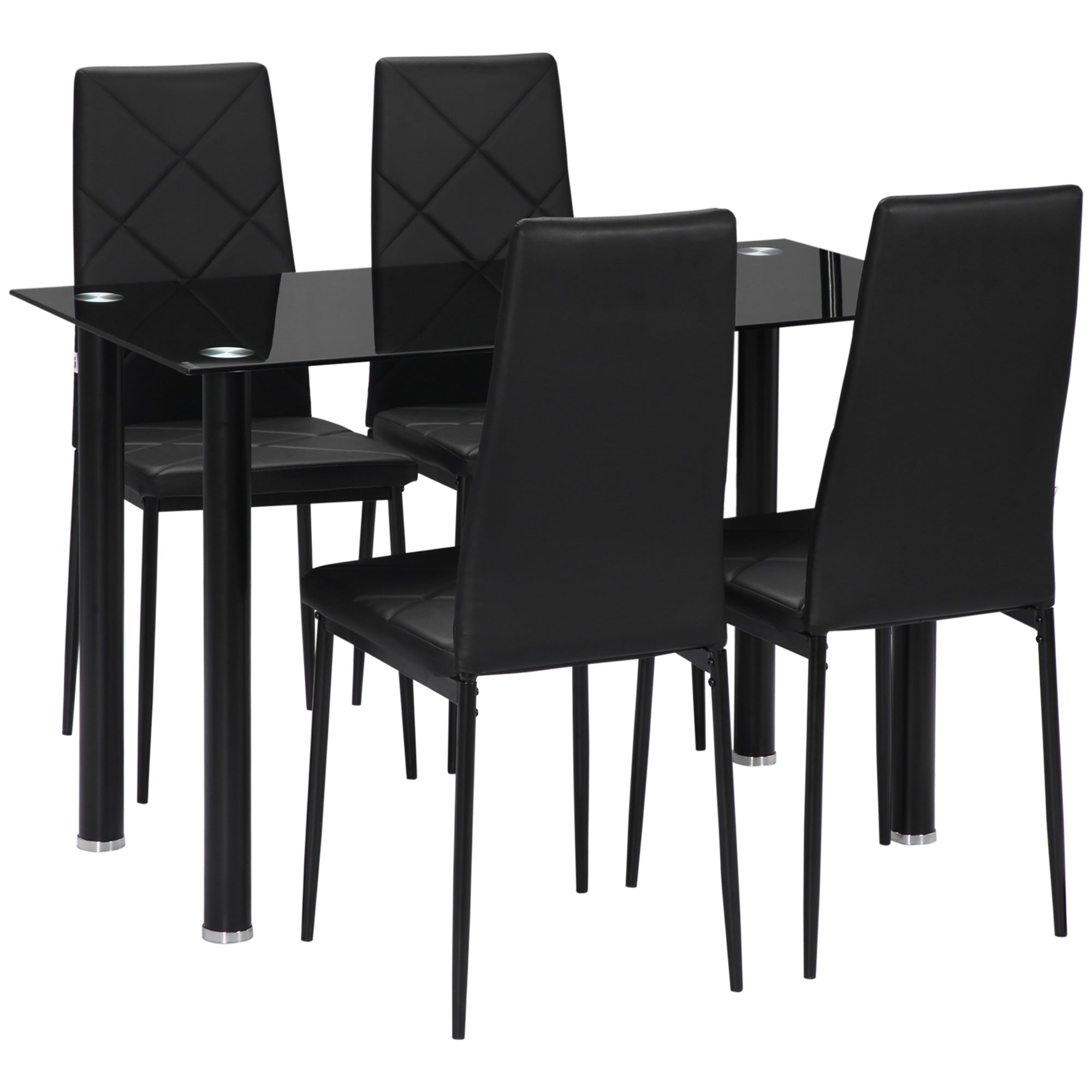 HOMCOM Modern Dining Table Set for 4, Space-Saving 5 Pieces Kitchen Table Set with Rectangle Table and Steel Frame, Black 