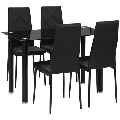 HOMCOM Modern Dining Table Set for 4, Space-Saving 5 Pieces Kitchen Table Set with Rectangle Table and Steel Frame, Black 