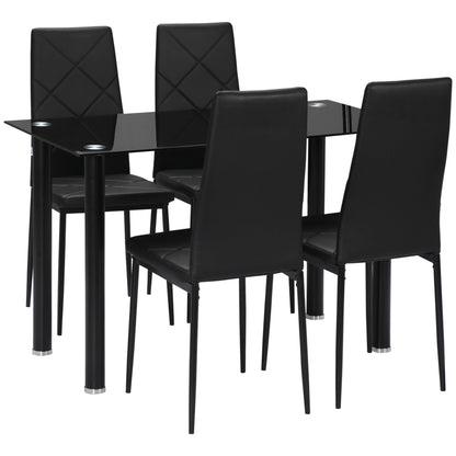 HOMCOM Modern Dining Table Set for 4, Space-Saving 5 Pieces Kitchen Table Set with Rectangle Table and Steel Frame, Black 