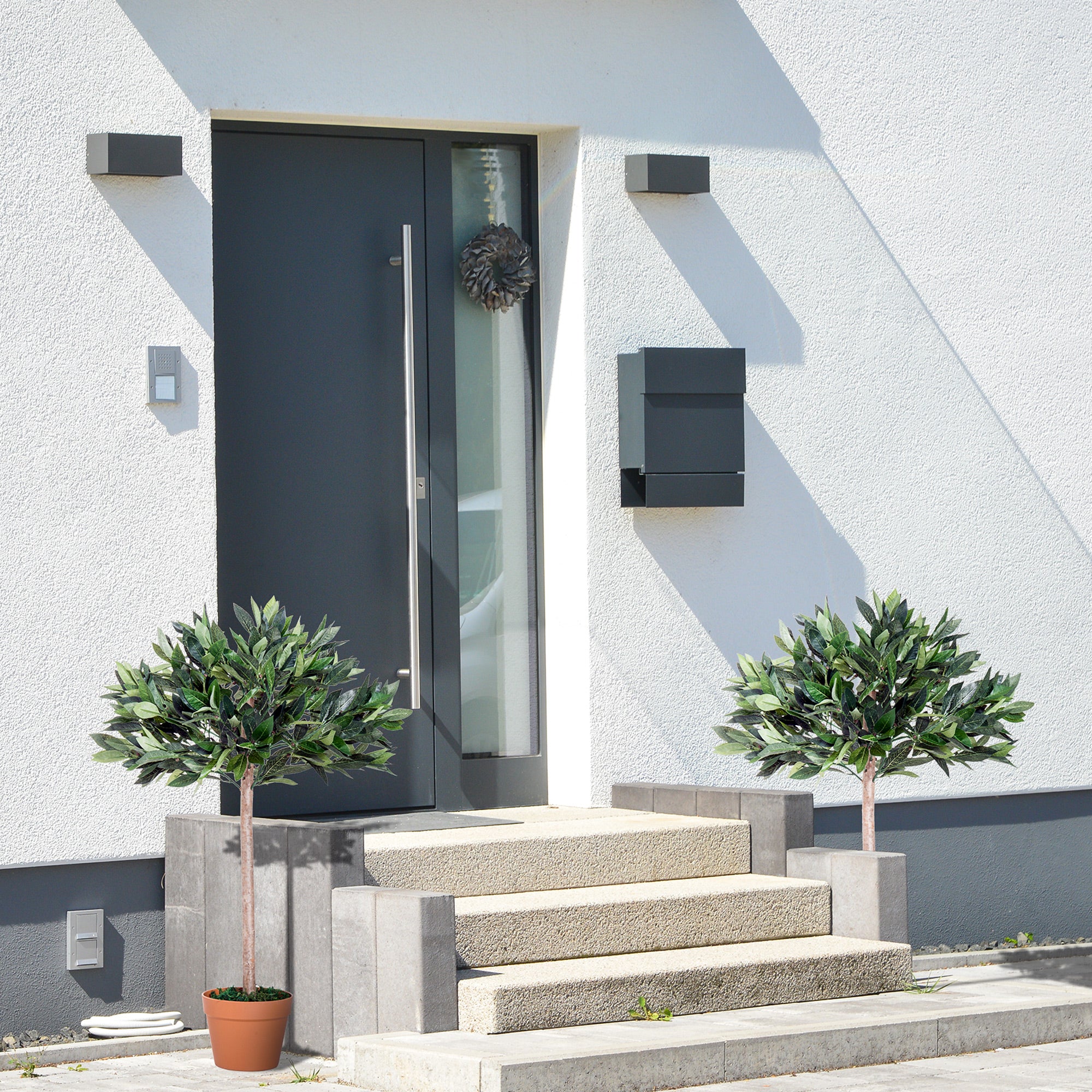 Outsunny 3ft Artificial Olive Tree Indoor Plant Greenery for Home Office Potted in An Orange Pot Set of 2 