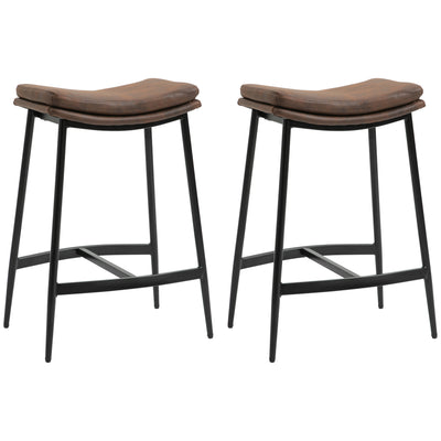 HOMCOM Breakfast Bar Stools Set of 2, Microfibre Upholstered Barstools, Industrial Bar Chairs with Curved Seat and Steel Frame for Dining Room, Kitchen, Brown 