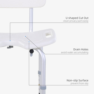 HOMCOM 8-Level Height Adjustable Bath Stool Spa Shower Chair Aluminum w/ Non-Slip Feet, Handle for the Pregnant, Old, Injured 