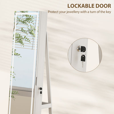 HOMCOM Storage Jewellery Cabinet, with Mirror and Lights - White 