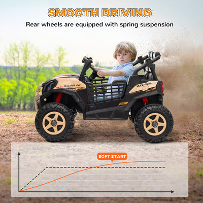 AIYAPLAY 24V 2 Seater Kids Electric Car with Remote Control, Suspension System,  Slow Start, 3 Speeds, for 3-8 Years, Khaki 