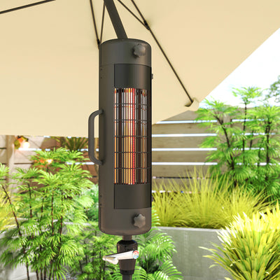 Outsunny Electric Umbrella Parasol Mounted Patio Heater for 25-70 mm Poles, 2000 W Outdoor Garden Heater with 2 Heat Setting, 6 ㎡ Coverage, Tip-Over Protection, Black 