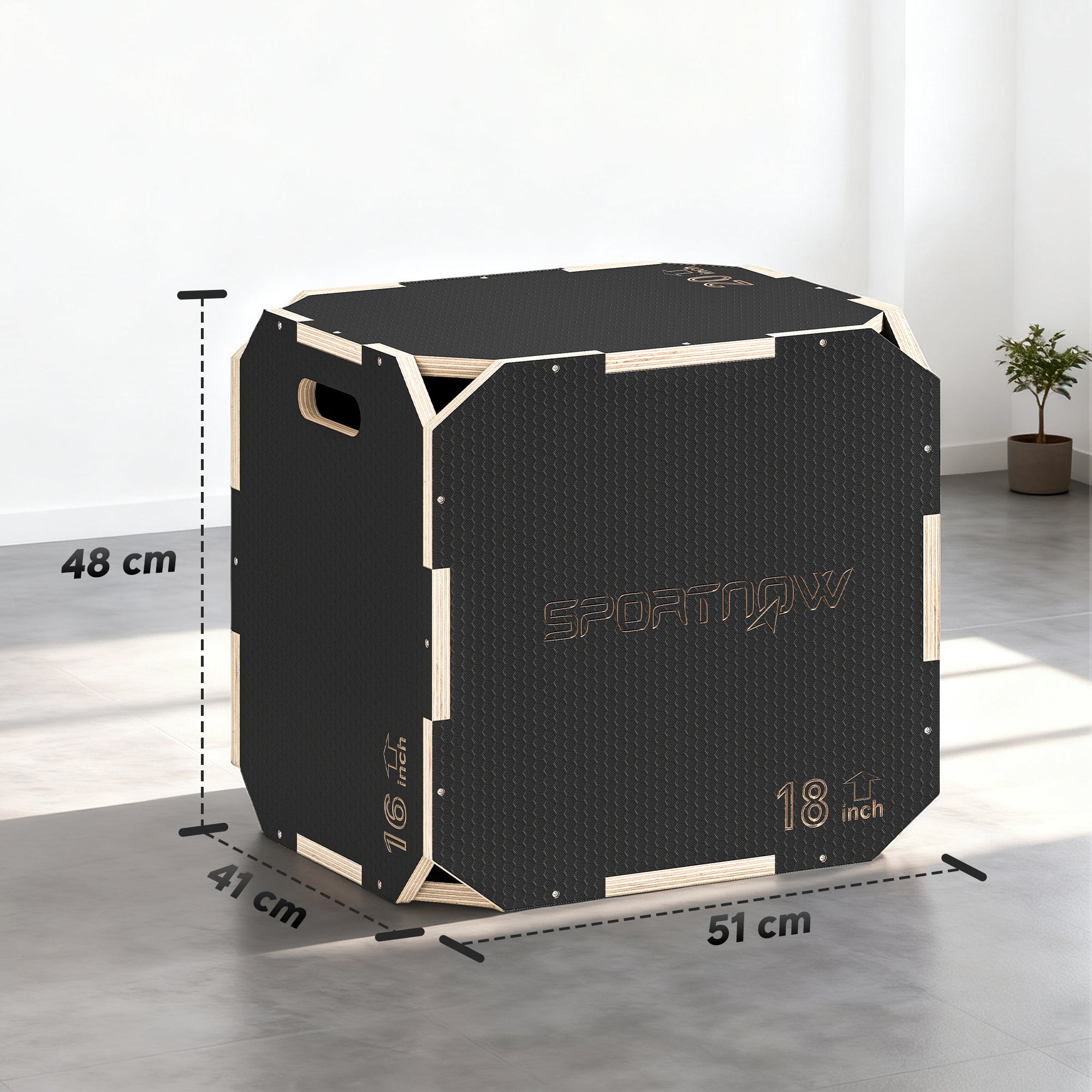 SPORTNOW Non-Slip Plyo Box, Corner-free Wooden Jump Box, 41 x 51 x 48 cm 