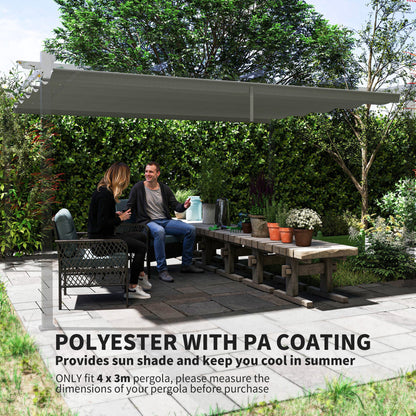 Outsunny Retractable Pergola Shade Cover, Replacement Canopy for 4 x 3 (m) Pergola, Retractable Roof, Light Grey 