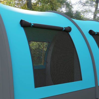 Outsunny Six Man Duo Room Tunnel Tent, with Accessories - Grey/Blue 