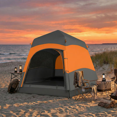 Outsunny Double Layer Instant Pop Up Tent with Rainfly, Portable Camping Shelter with Sewn-in Groundsheet and Carry Bag, Orange 