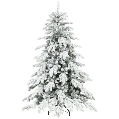 HOMCOM 5ft Super Flocked Christmas Tree - Green/White 
