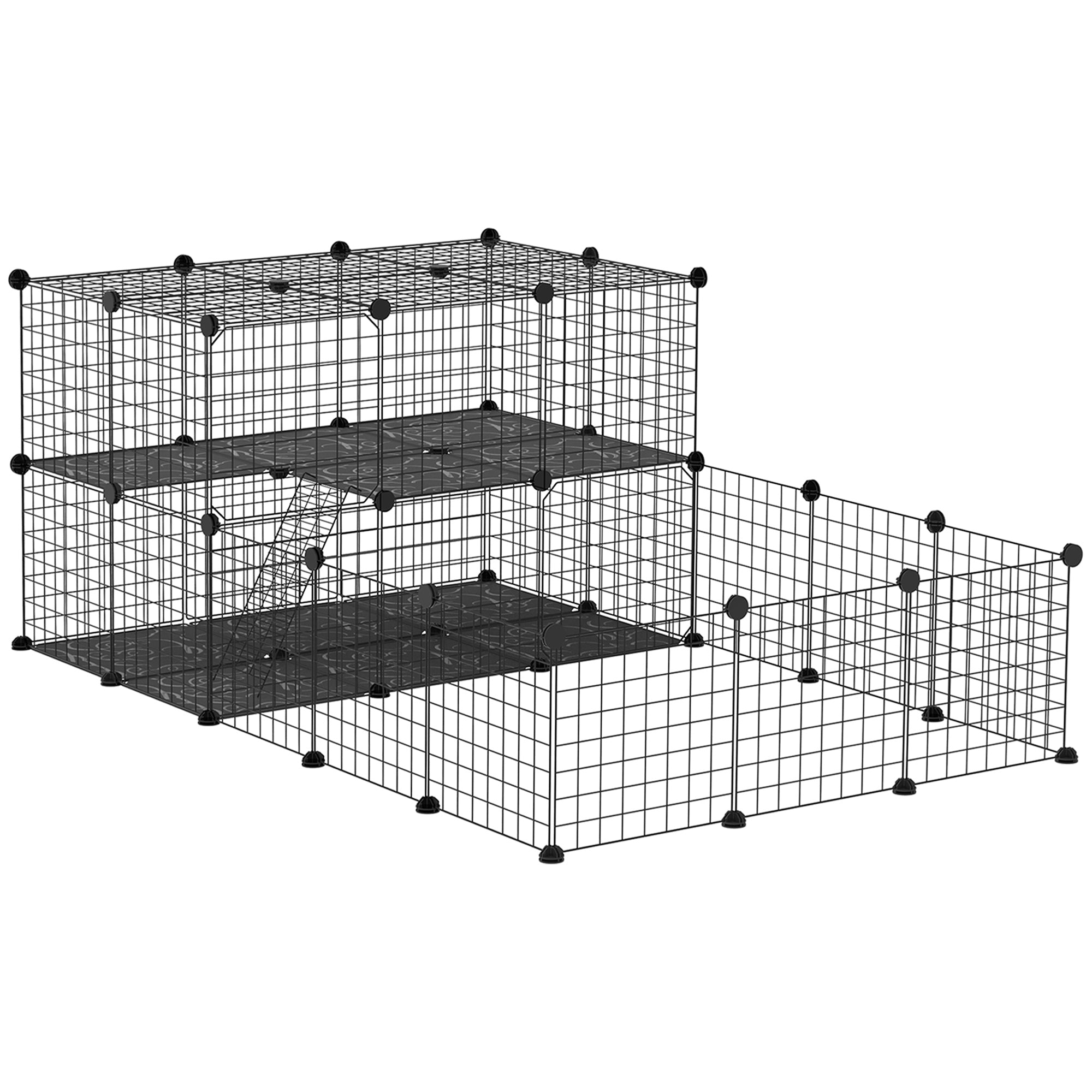PawHut Pet Playpen with Door, Guinea Pigs Metal Mesh Cage for Small Animal, Chinchilla, 175 x 105 x 70 CM, Black 