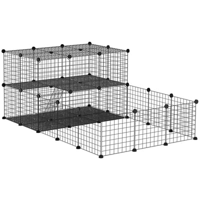 PawHut Pet Playpen with Door, Guinea Pigs Metal Mesh Cage for Small Animal, Chinchilla, 175 x 105 x 70 CM, Black 