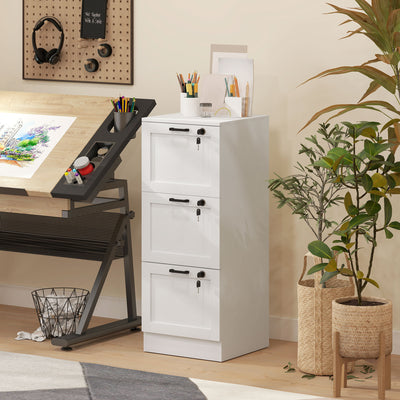 HOMCOM 3-Drawer Filing Cabinet with Lock - White 